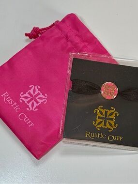 Rustic Cuff Black Bracelet Hair Tie with Pink & Gold Logo Charm & Pink Pouch NWT